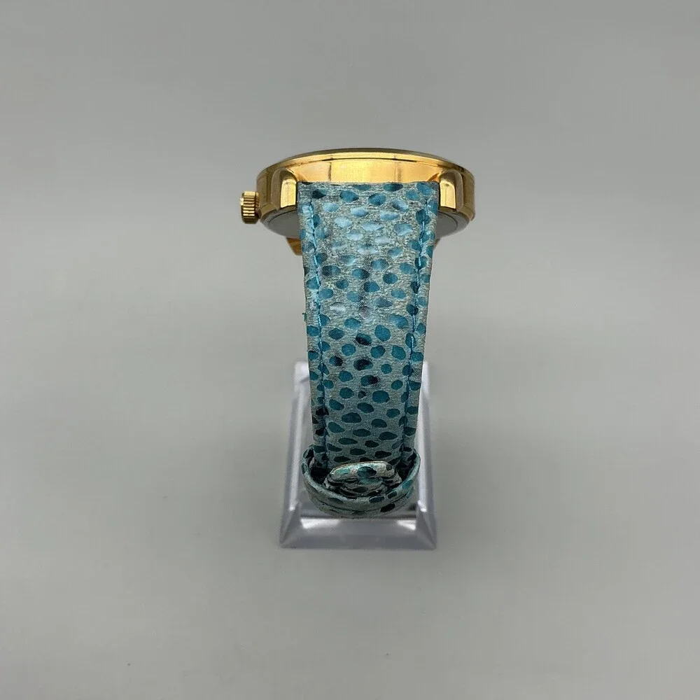 Anne Klein Womens Watch 40mm MOP Dial Gold Tone Blue Leather New Battery